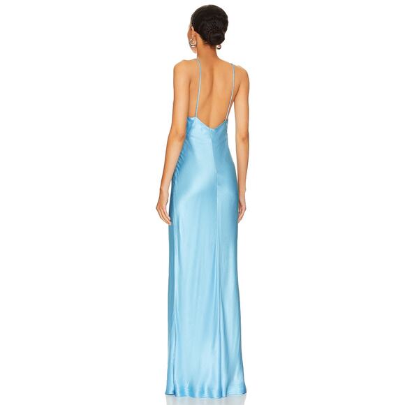 Bec + Bridge Lorelai V Maxi Dress Satin Ruched Formal Wedding Guest Blue Size 4 - Picture 3 of 10